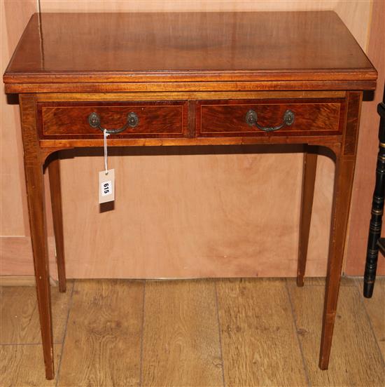 An Edwardian inlaid mahogany card/side table, W.72cm